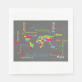 カラフルタイポグラフィワールドマップワモダンードトラベル スタンダードランチョンナプキン (正面)