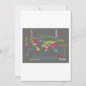 カラフルタイポグラフィワールドマップワモダンードトラベル 招待状 (正面)