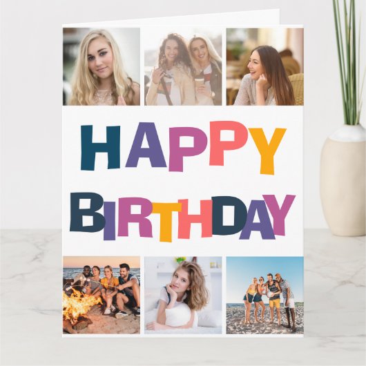 カラフルタイポグラフィ6フォトコラージュハッピーバースデー カード (正面)