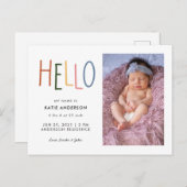 カラフルタイポグラフィHello Birth発表 インビテーションポストカード (正面/裏面)