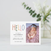 カラフルタイポグラフィHello Birth発表 インビテーションポストカード (スタンド正面)