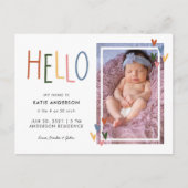 カラフルタイポグラフィHello Birth発表 インビテーションポストカード (正面)