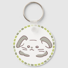 カラフルタイル模様&ふわふわうさぎ キーホルダー