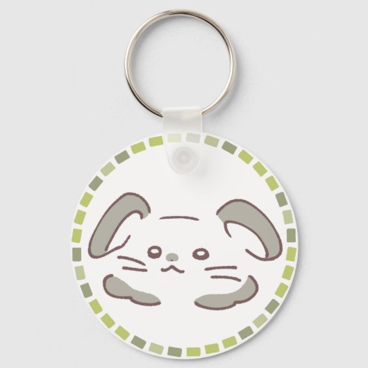 カラフルタイル模様＆ふわふわうさぎ キーホルダー (正面)