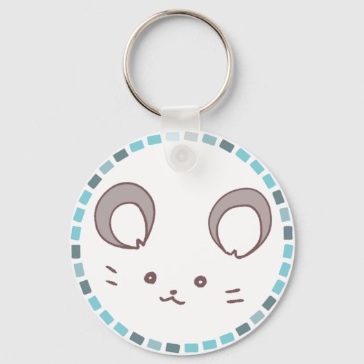 カラフルタイル模様&丸耳ねずみ キーホルダー (正面)