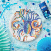 カラフルタコ水彩画 ペーパープレート (パーティー)