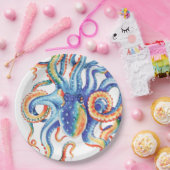 カラフルタコ水彩画 ペーパープレート (パーティー)