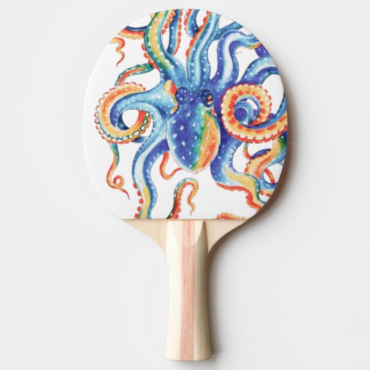 カラフルタコ水彩画 卓球ラケット (正面)