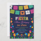 カラフルタラベラ柄のダークなメキシコフィエスタ 誕生日 招待状 (正面)