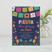 カラフルタラベラ柄のダークなメキシコフィエスタ 誕生日 招待状 (スタンド正面)