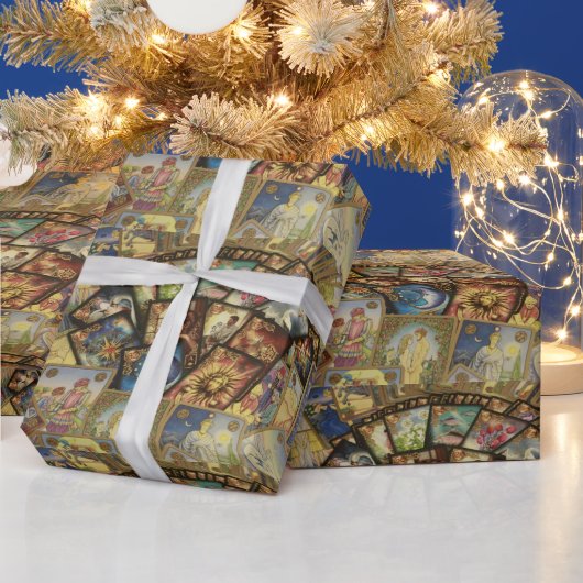 カラフルタロットトランプ拡散イラストレーション ラッピングペーパー (クリスマス)