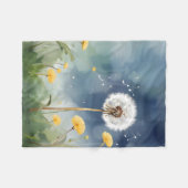 カラフルタンポポ水彩画 フリースブランケット (正面(横))