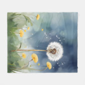 カラフルタンポポ水彩画 フリースブランケット (正面(横))