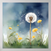 カラフルタンポポ水彩画 ポスター (正面)