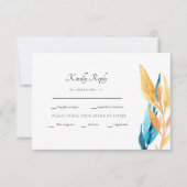 カラフルターコイズと黄色の葉RSVP 出欠カード (正面)