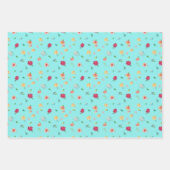 カラフルターコイズフローラ金ゴールドグリッター ラッピングペーパーシート (正面3)