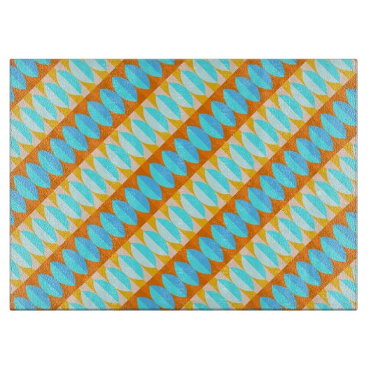 カラフルターコイズブルーオレンジイエローパターン カッティングボード (正面)