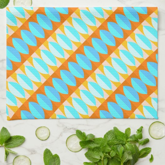 カラフルターコイズブルーオレンジイエローパターン キッチンタオル (折り畳み)