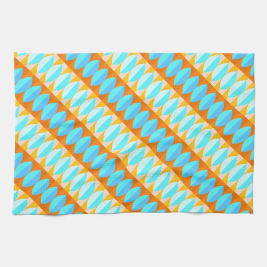カラフルターコイズブルーオレンジイエローパターン キッチンタオル (横)