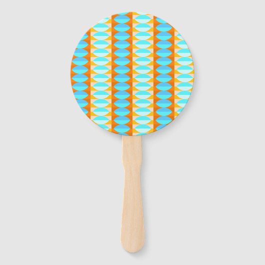 カラフルターコイズブルーオレンジイエローパターン ハンドファン (正面)