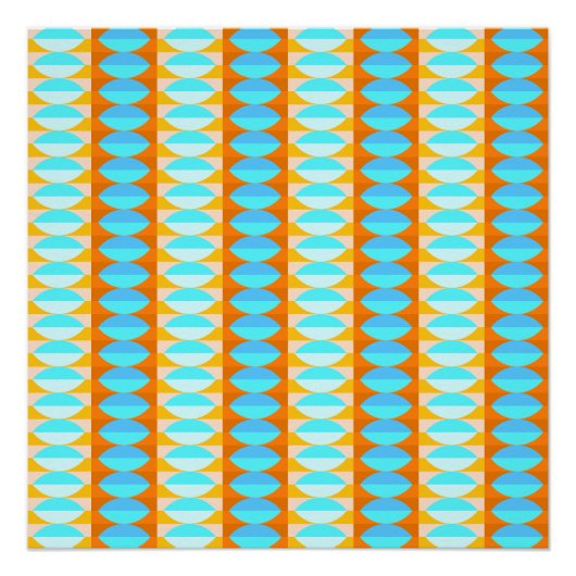 カラフルターコイズブルーオレンジイエローパターン ポスター (正面)