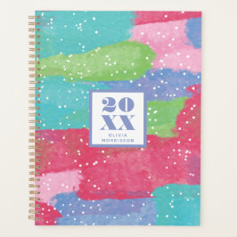 カラフルターコイズ、ピンク&レッド抽象芸術アート プランナー手帳