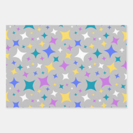 カラフルダイヤモンドスターズ調整ギフトラップセット ラッピングペーパーシート