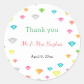 カラフルダイヤ紙吹雪結婚おもしろいカスタム ラウンドシール (正面)