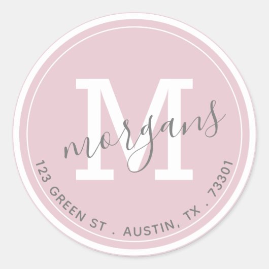 カラフルダブルモノグラム差出人住所シール ラウンドシール (正面)