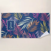 カラフルダークブルー離れのパームトロピカル ビーチタオル (正面)