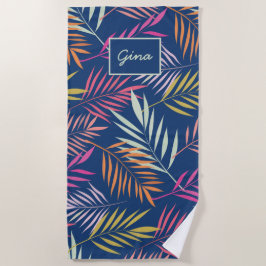 カラフルダークブルー離れのパームトロピカル ビーチタオル