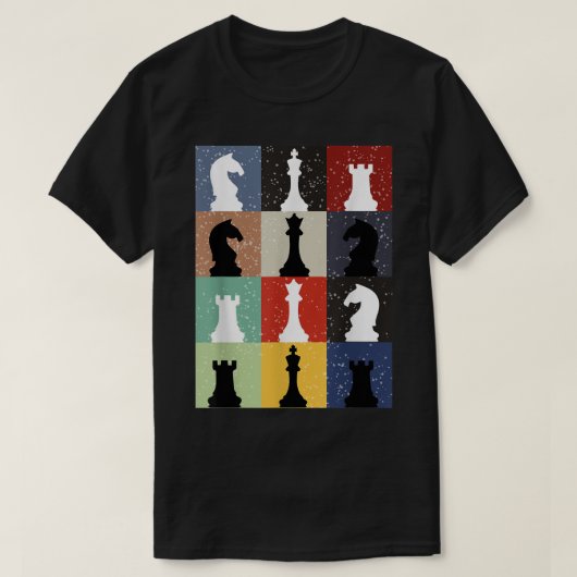 カラフルチェス駒 ポップアートパターンデザイン Tシャツ (デザイン正面)