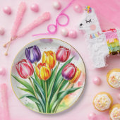 カラフルチューリエレガントップ ペーパープレート (パーティー)