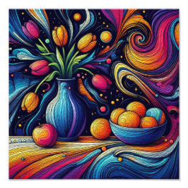 カラフルチューリップと新鮮なオレンジ フォトプリント           