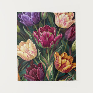 カラフルチューリップの花の絵 タペストリー