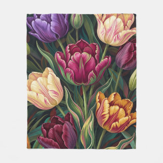 カラフルチューリップの花の絵 フリースブランケット