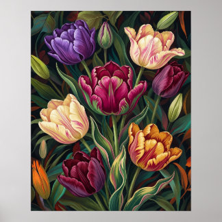 カラフルチューリップの花の絵 ポスター