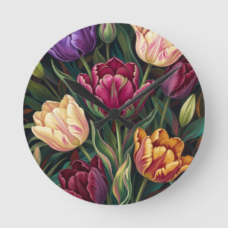 カラフルチューリップの花の絵 ラウンド壁時計