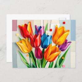 カラフルチューリップモダン抽象芸術スタイル シーズンポストカード