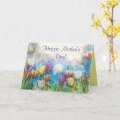 カラフルチューリップ母の日の折り畳みグリーティングカード カード (黄色い花)