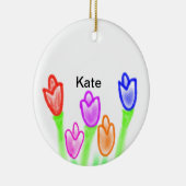 カラフルチューリップ水彩追加文字モダン セラミックオーナメント (右)