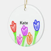 カラフルチューリップ水彩追加文字モダン セラミックオーナメント (左)