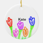 カラフルチューリップ水彩追加文字モダン セラミックオーナメント (裏面)