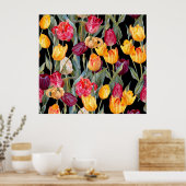 カラフルチューリップ、黒い背景を分離。 ポスター (キッチン)