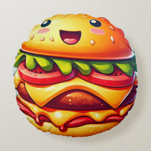 カラフルチーズバーガー丸型クッション - 奇想天外な ラウンドクッション