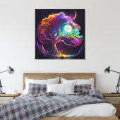 カラフルツリーオブライフムーン銀河系ファンタジー キャンバスプリント (インサイチュ (寝室))
