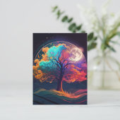 カラフルツリーオブライフムーン銀河系ファンタジー ポストカード (スタンド正面)