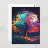 カラフルツリーオブライフムーン銀河系ファンタジー ポストカード (正面/裏面)
