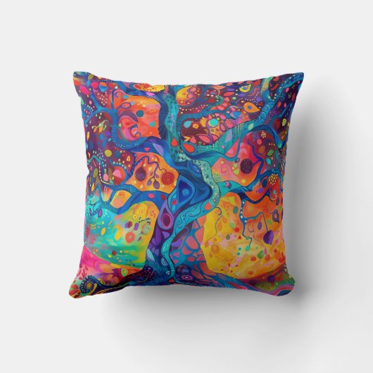 カラフルツリーオブライフレインボーセレニティ自然アート クッション (裏面)