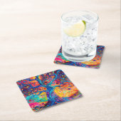 カラフルツリーオブライフレインボーセレニティ自然アート スクエアペーパーコースター (インサイチュ)